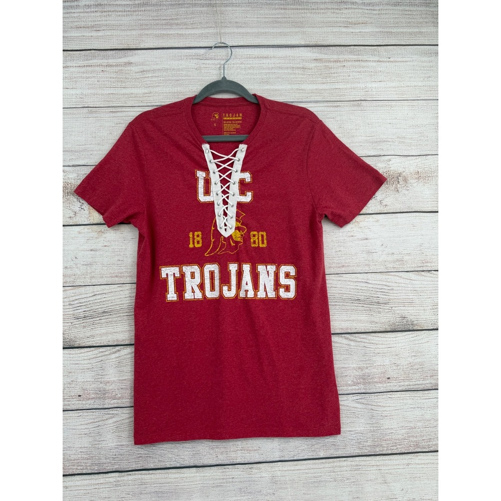 Trojan Apparel USC Trojans T-Shirt Women Small Red Lace Up V-Neck Short Sleeve